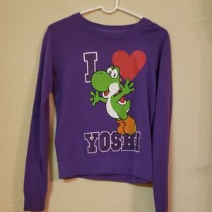 Purple Yoshi sweater.